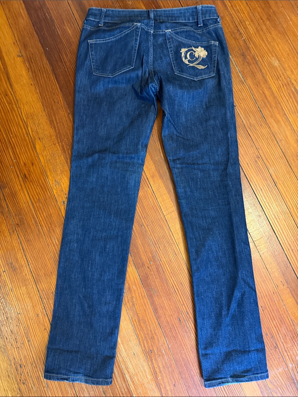 Authentic Alexander McQueen Women's Dark Blue Straight Jeans with Logo SZ 44